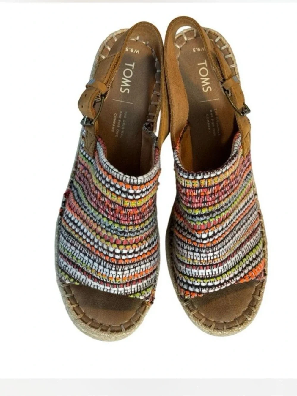 Toms Multicolor Woven Espadrille Wedge Sandals - Brown Straps